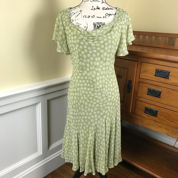 green silk polka dot dress